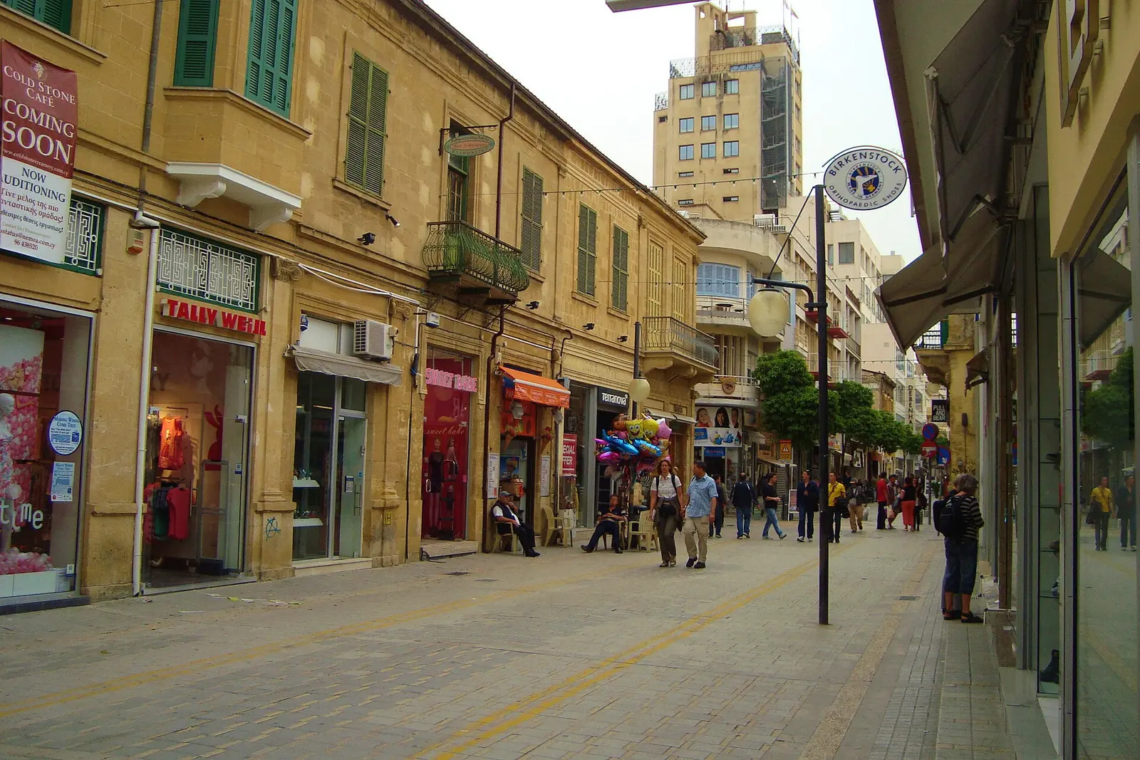Palm-lined shopping street in Nicosia
