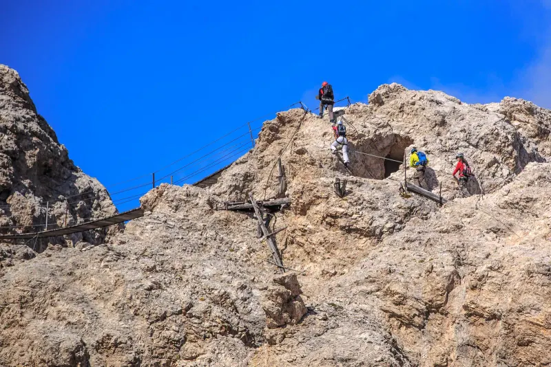 Climbers on a via ferrata route above Cortina d'Ampezzo