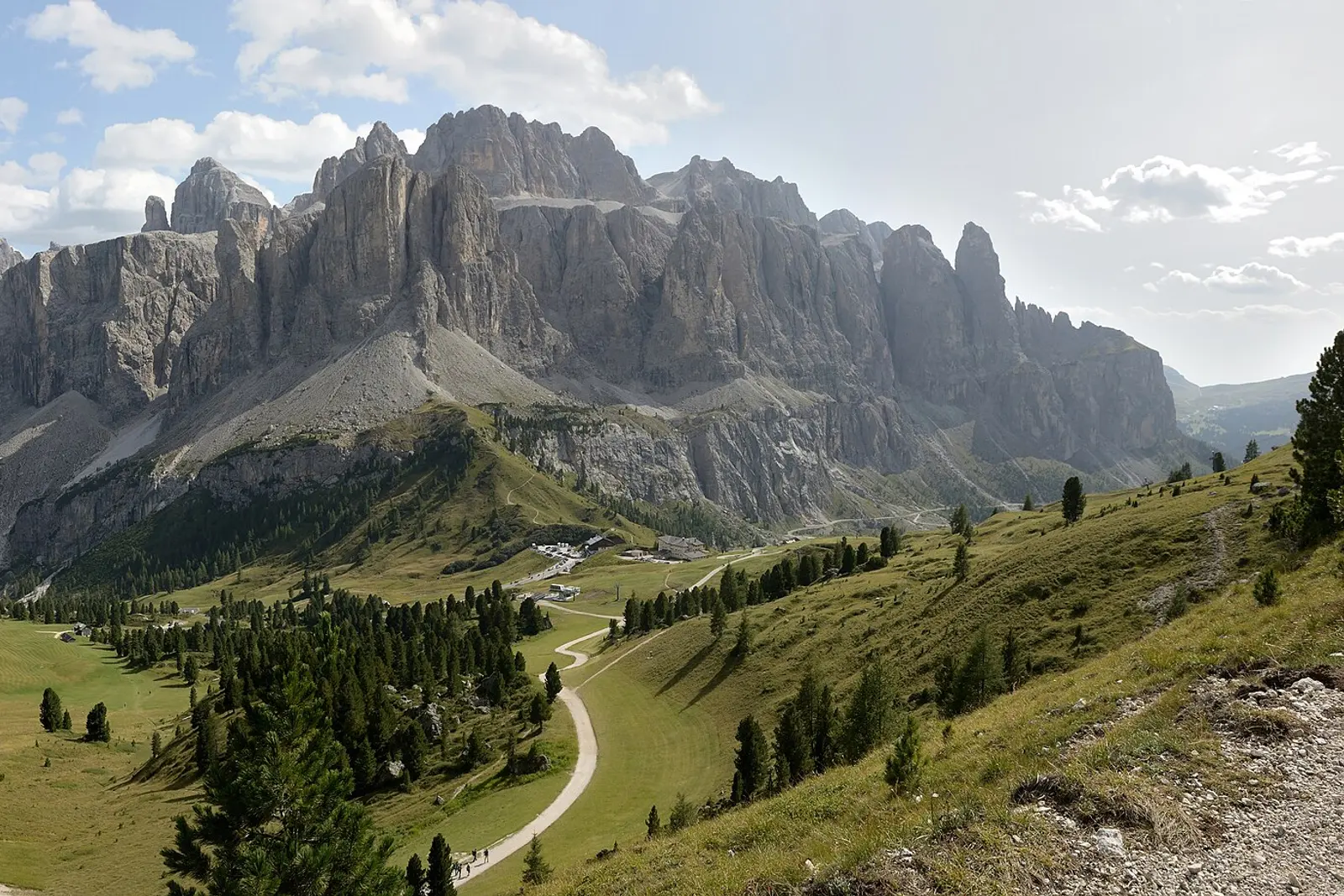 A road winding below the Sella group at the Frea pass