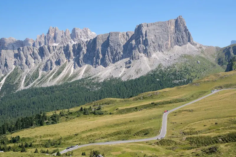 The mountain road over Passo Giau in the Dolomites