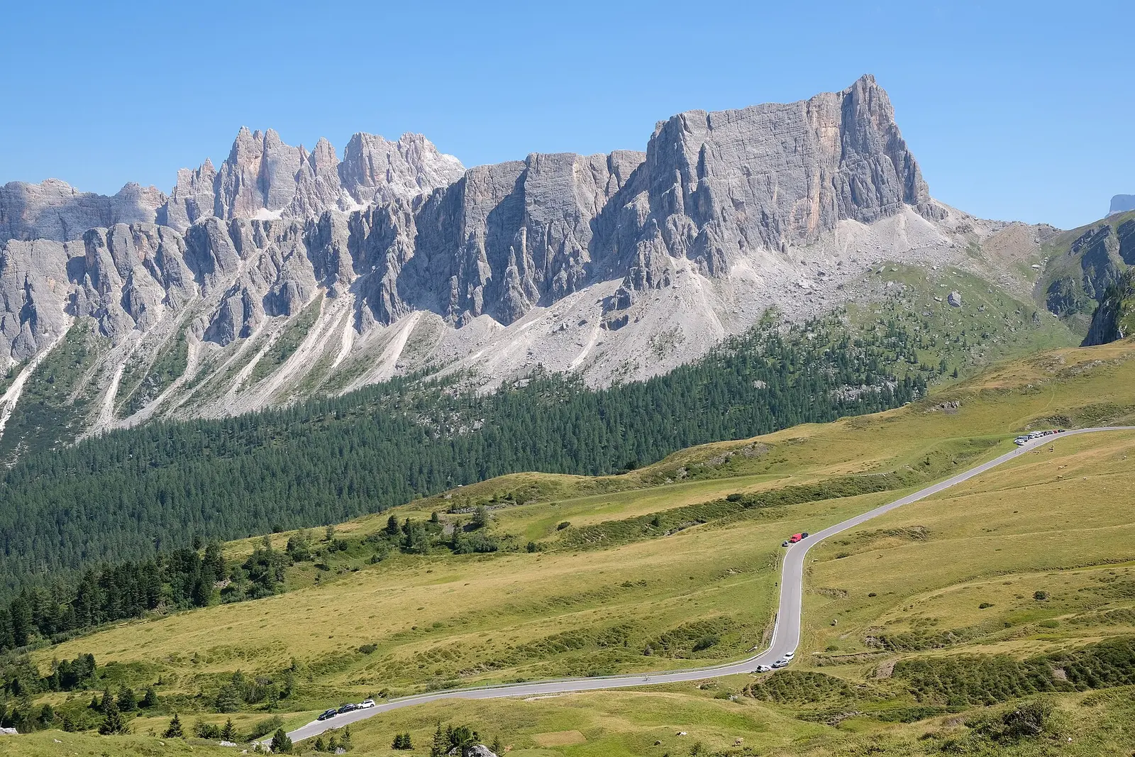 The mountain road over Passo Giau in the Dolomites