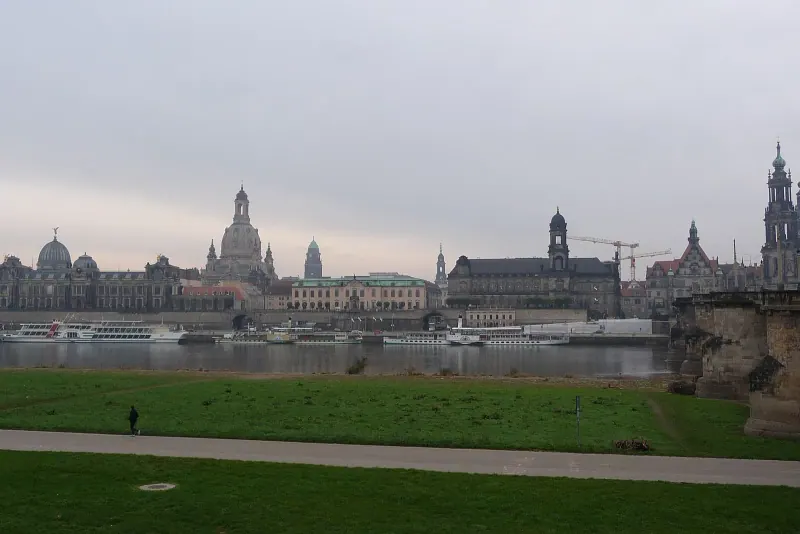 Dresden's old town silhouette across the Elbe