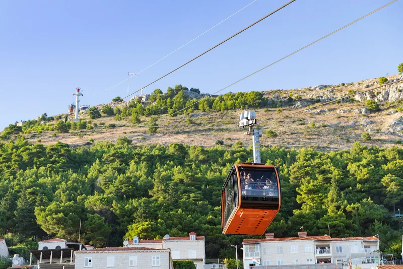 Dubrovnik cable car cabin climbing Mount Srd above the town