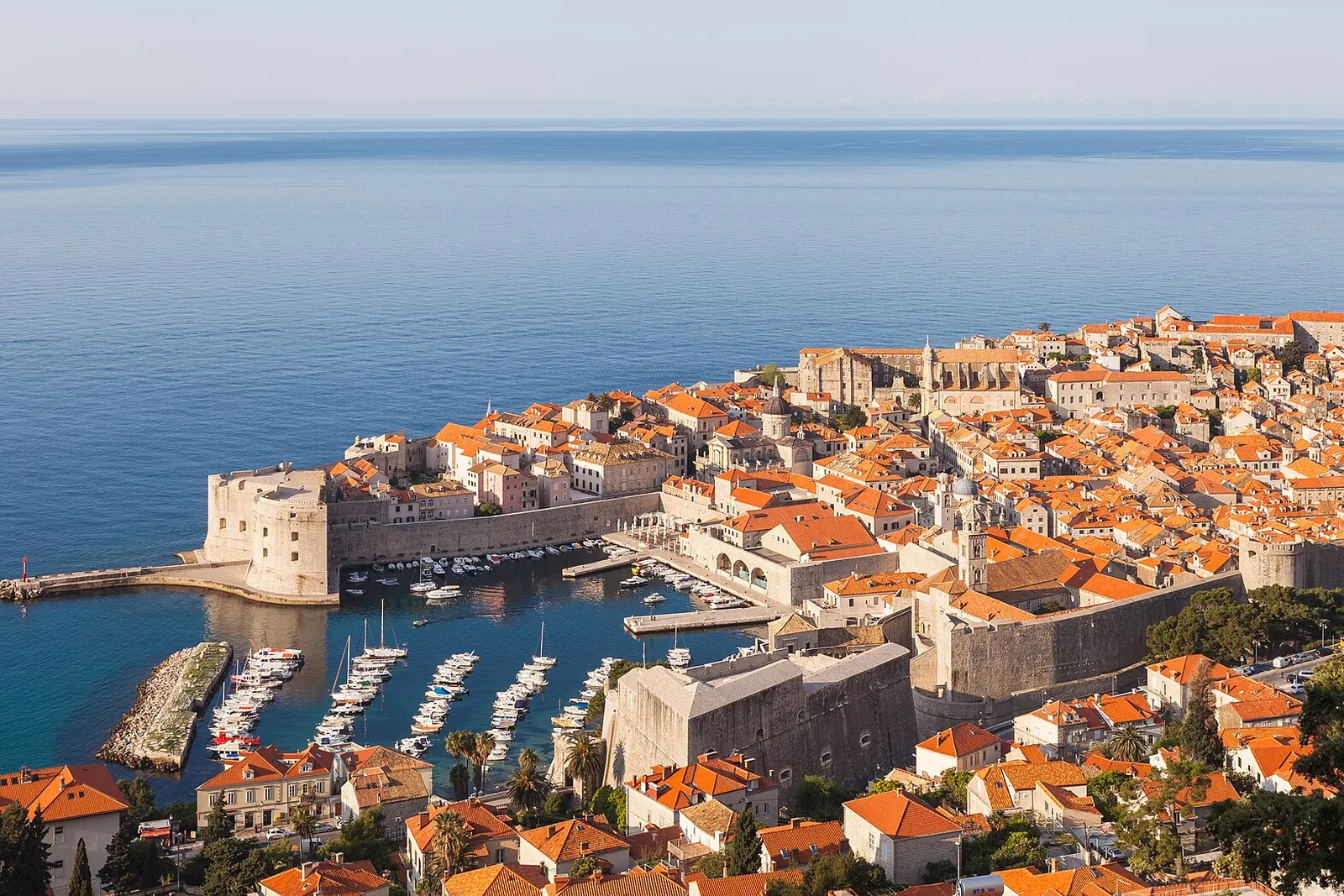 Dubrovnik old town and city walls seen from above the Adriatic