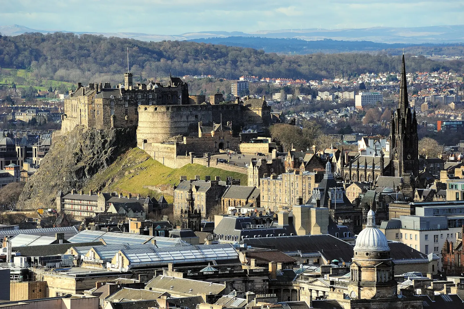 Edinburgh Castle on its rock above the old town rooftops