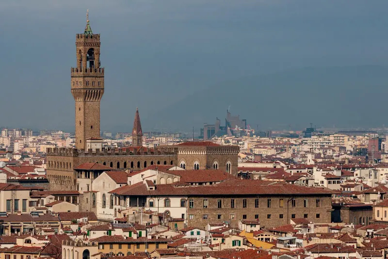 The Palazzo Vecchio tower above Florence's rooftops
