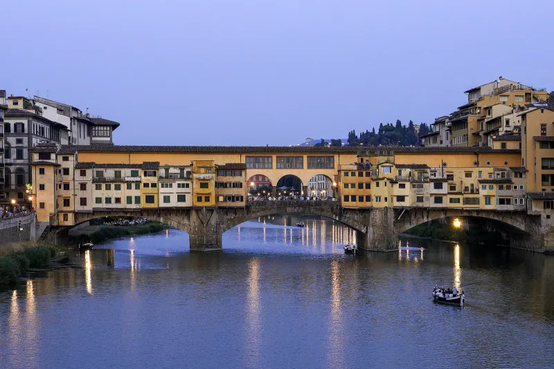 The Ponte Vecchio over the Arno at dusk