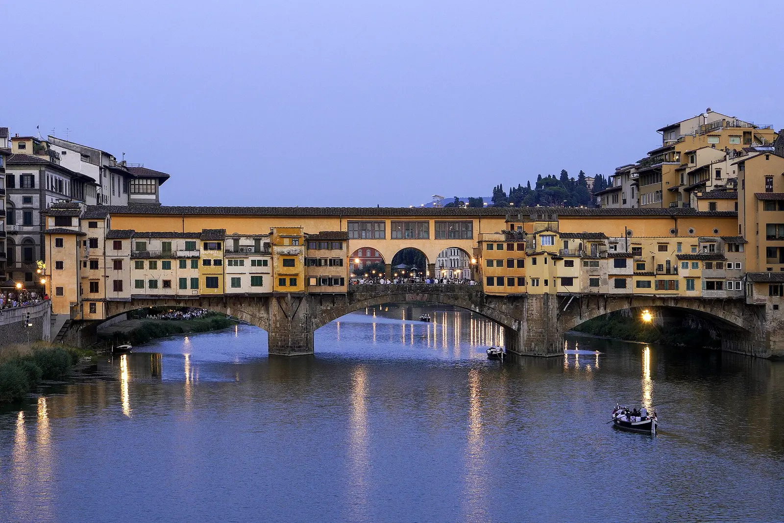 The Ponte Vecchio over the Arno at dusk