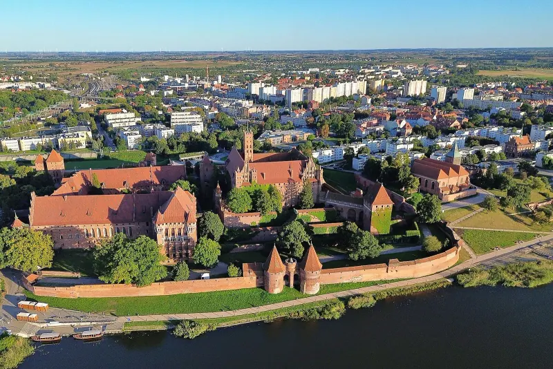 Aerial view of Malbork Castle, the huge brick Teutonic fortress
