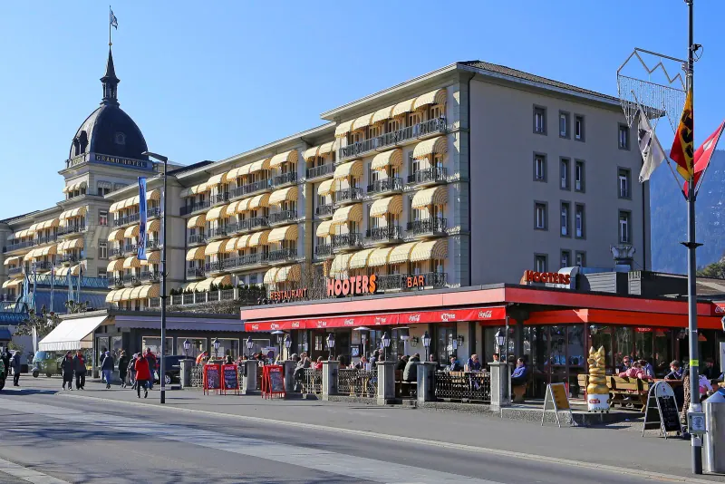 A street in Interlaken with hotel facades
