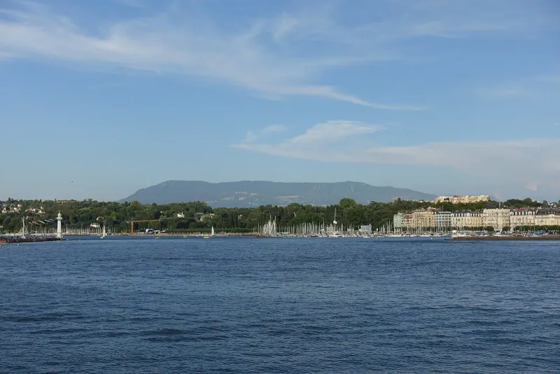The Lake Geneva shoreline and Mont Blanc promenade