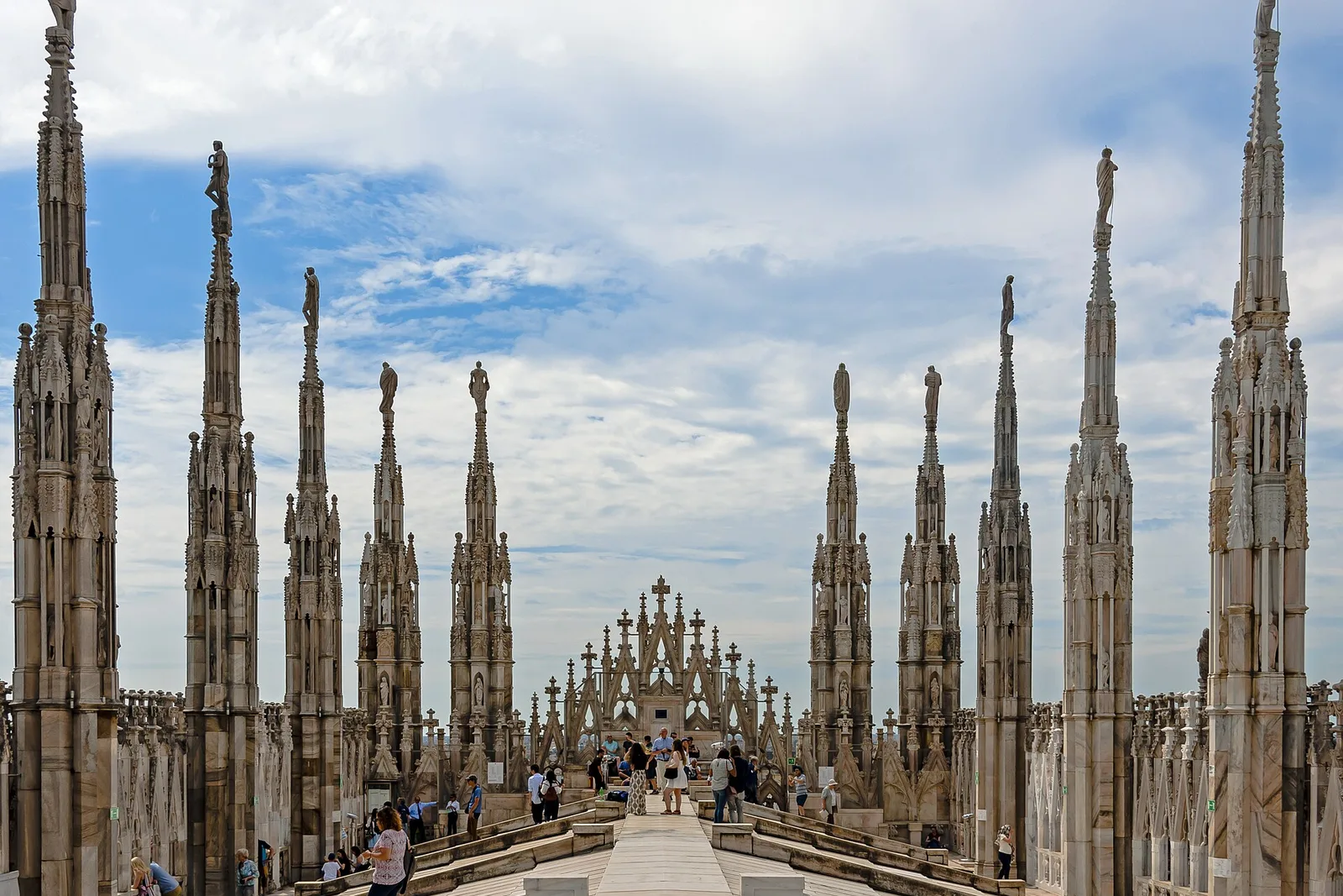 The spires of Milan cathedral from its roof