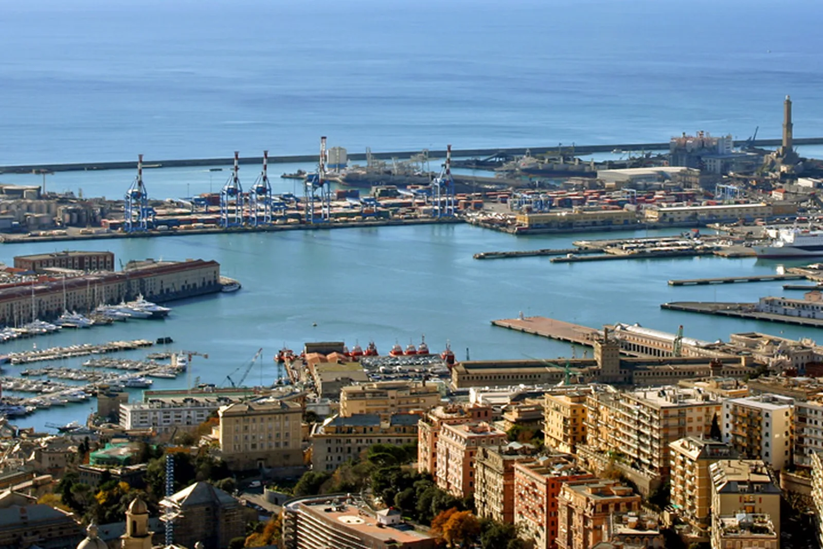 Genoa's harbour and the Porto Antico from the hills