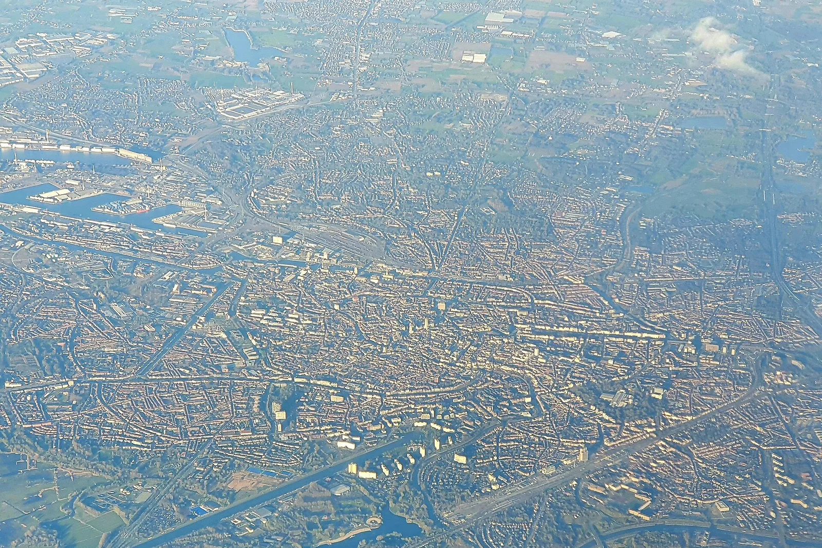 An aerial view over the center of Ghent
