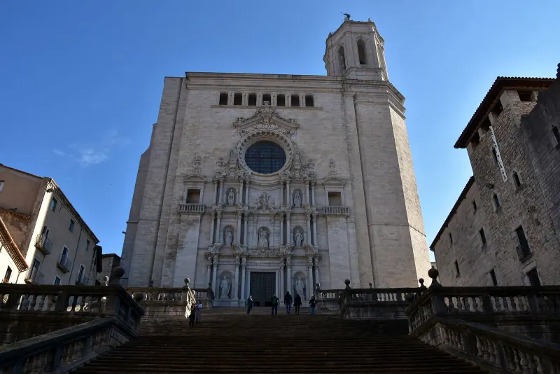 The baroque facade and great stair of Girona Cathedral
