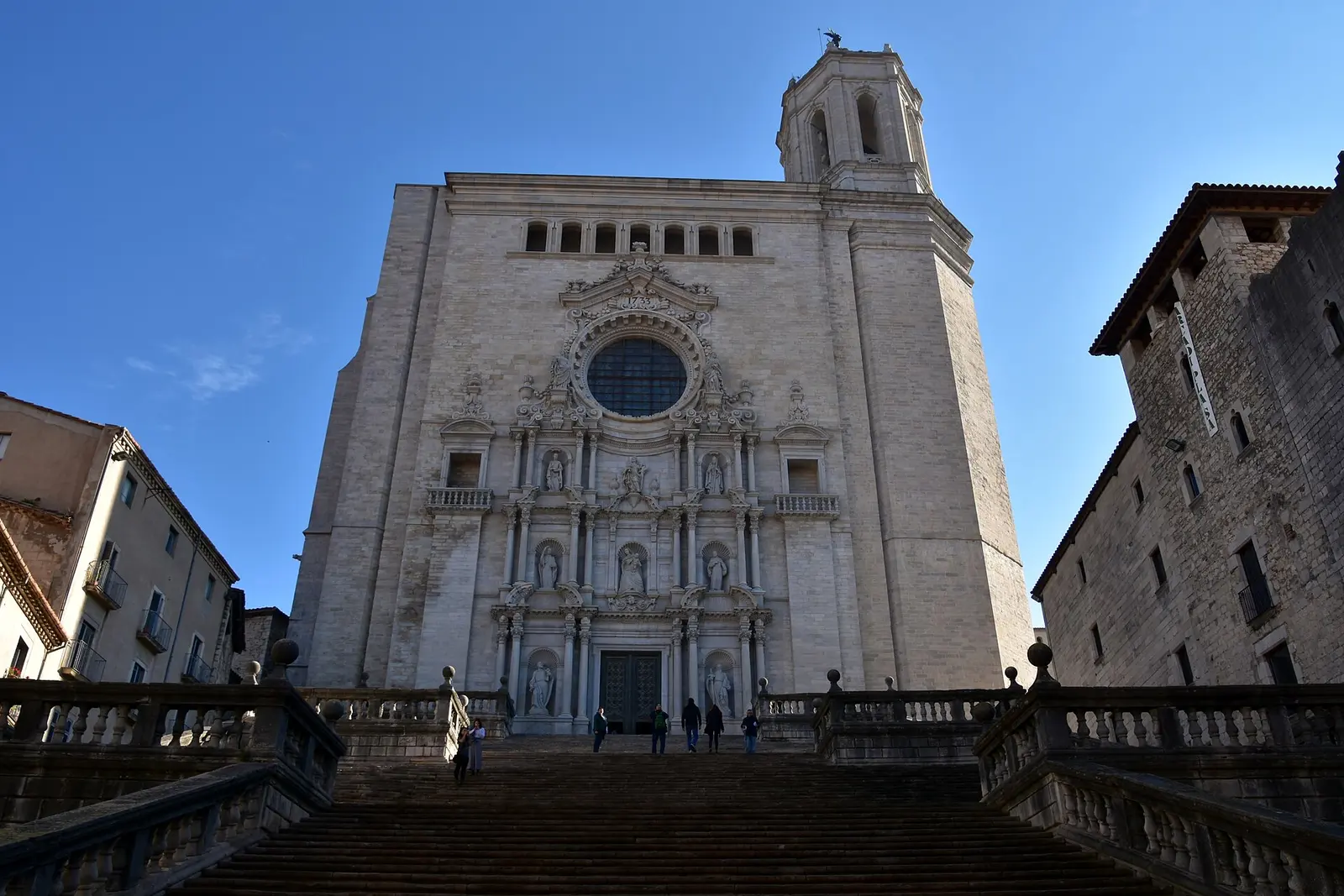 The baroque facade and great stair of Girona Cathedral