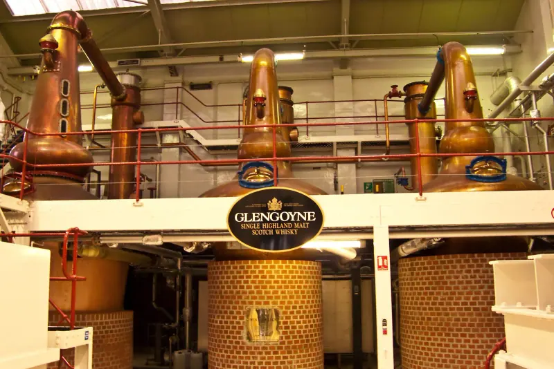 Copper stills inside Glengoyne distillery