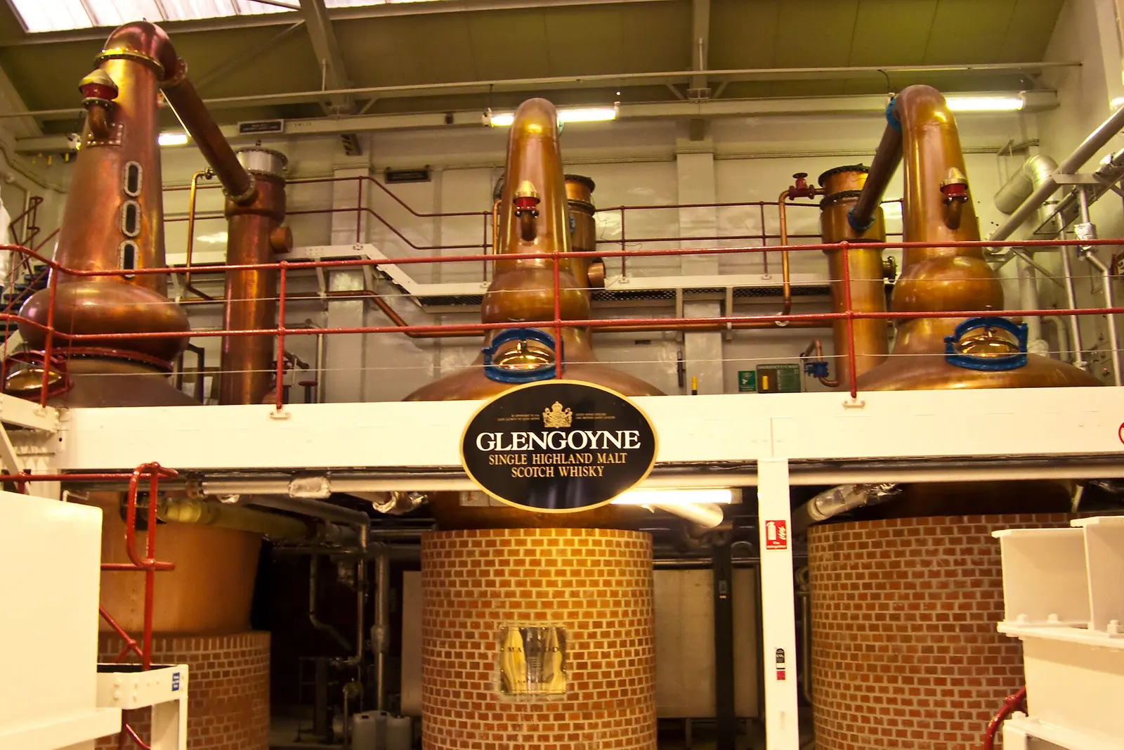 Copper stills inside Glengoyne distillery
