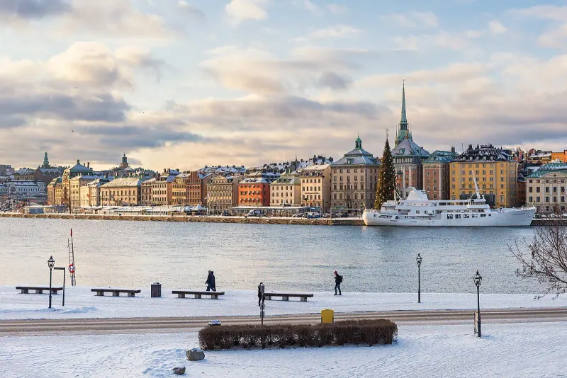 Stockholm city hall and Riddarfjarden from above