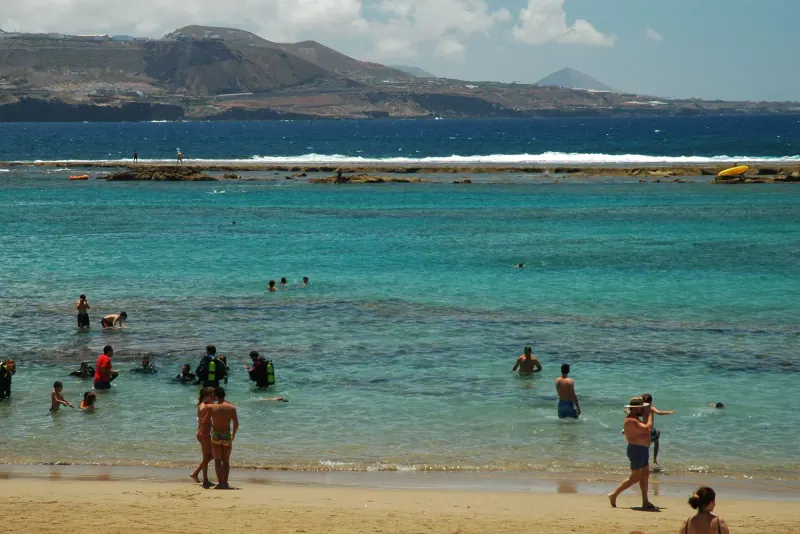 Las Canteras beach curving along Las Palmas, Gran Canaria