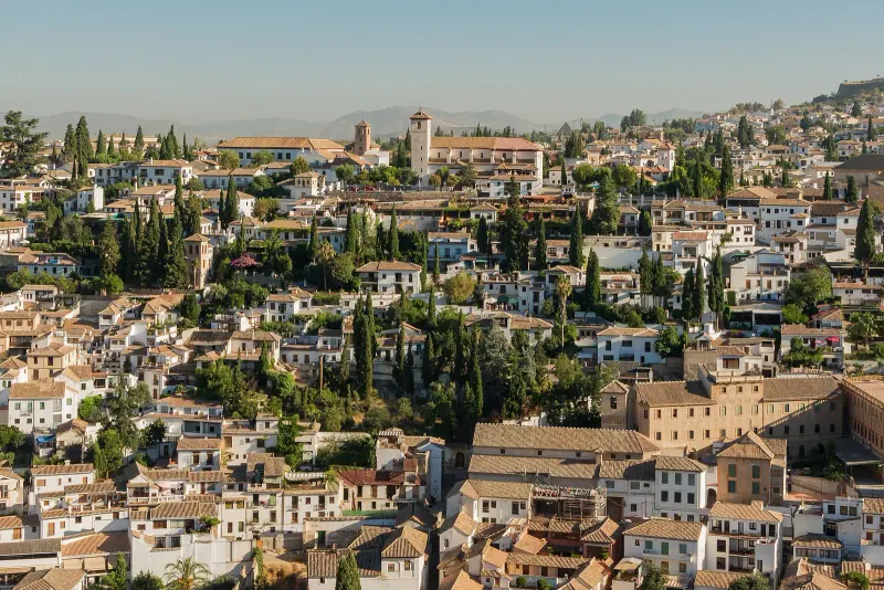 The white rooftops of the Albaicin seen from the Alhambra
