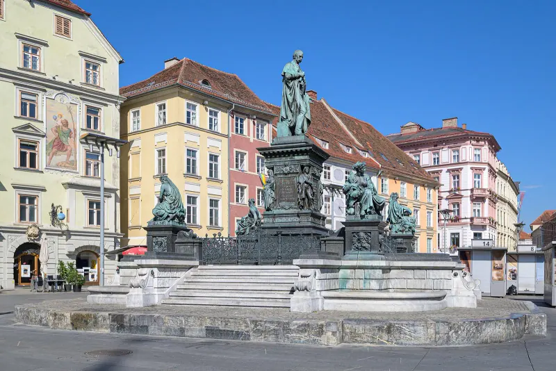 Graz's Hauptplatz with the Erzherzog-Johann fountain