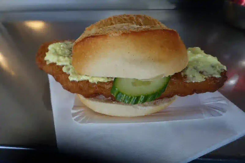 A Fischbrotchen fish sandwich in Hamburg