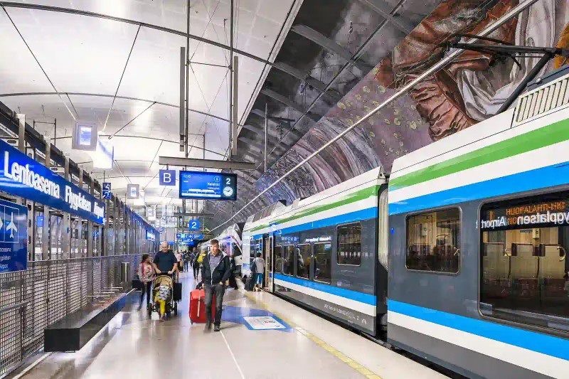 Helsinki Airport railway station platform for the Ring Rail Line trains