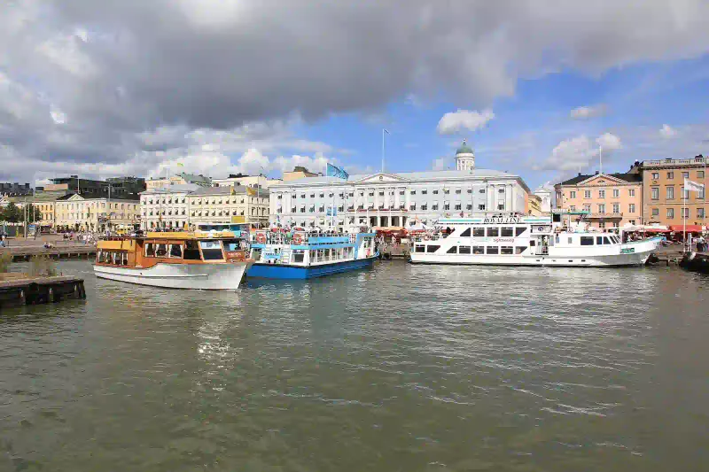 Sightseeing boats at Helsinki South Harbour for canal cruises