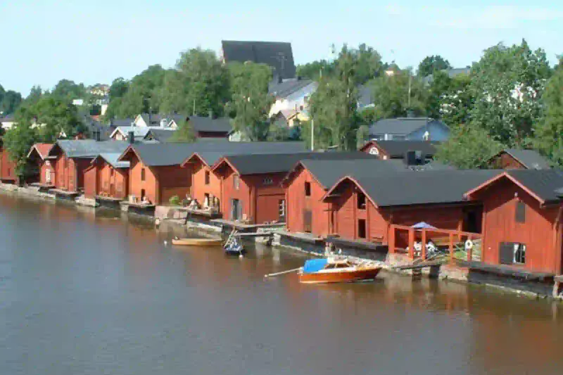 Red riverside storehouses in the Old Town of Porvoo