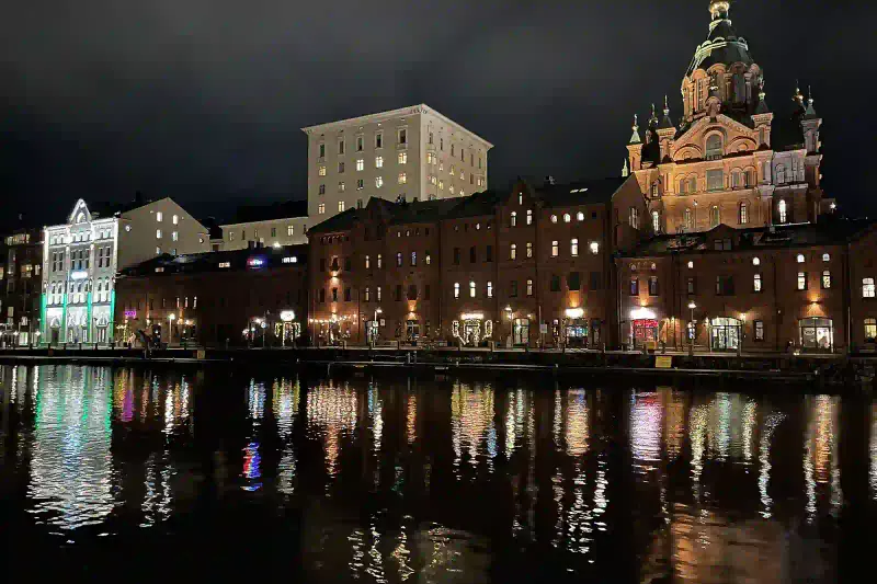 Katajanokka waterfront at night in Helsinki