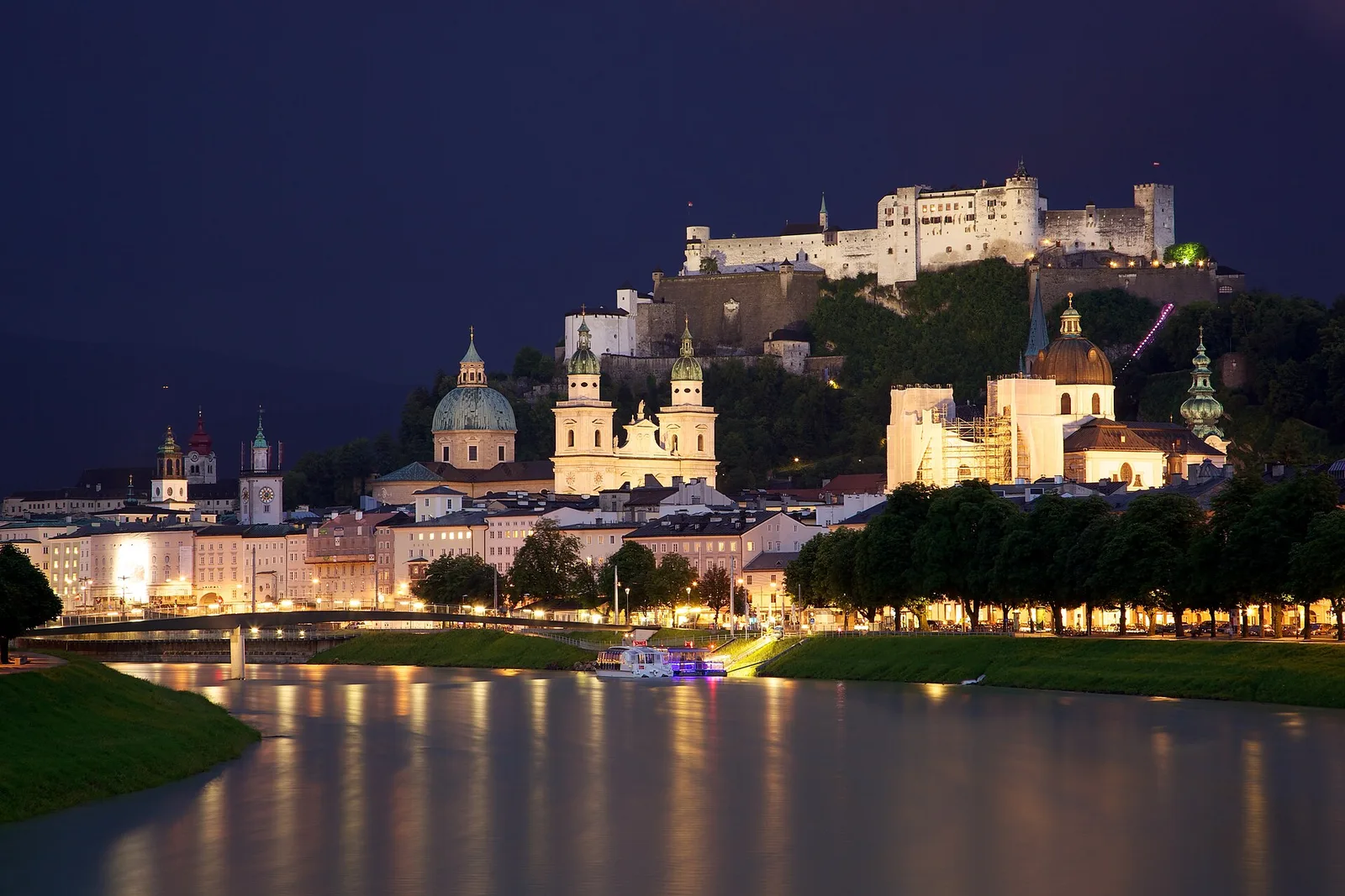 Salzburg's old town and fortress seen across the river