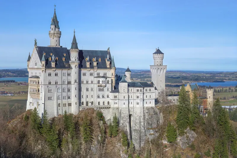 Neuschwanstein Castle above the trees in Bavaria