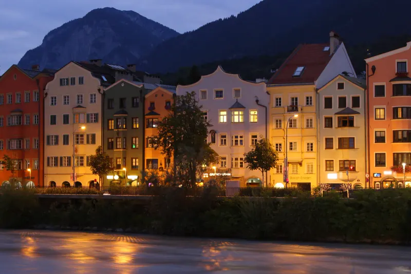 Colourful houses along the Inn river in the Mariahilf quarter