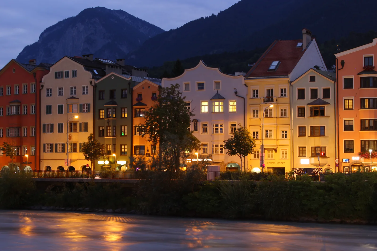 Colourful houses along the Inn river in the Mariahilf quarter