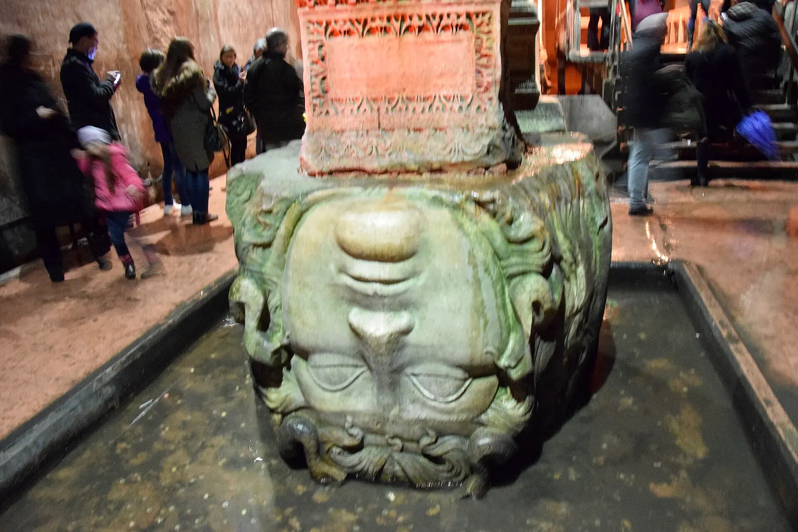 Medusa head column base in the Basilica Cistern, Istanbul
