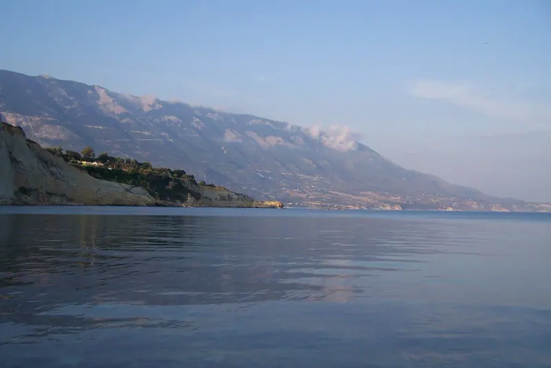 The forested slopes of Mount Ainos above the Ionian Sea