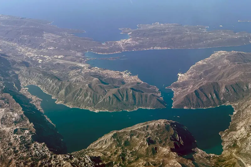 The Bay of Kotor and the old town from above