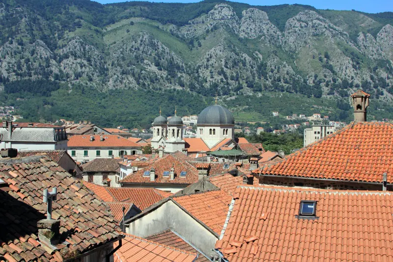 Kotor old town pressed between the walls and the bay