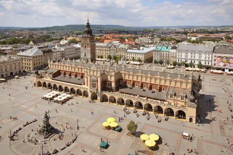 Krakow Main Market Square and the Cloth Hall from above