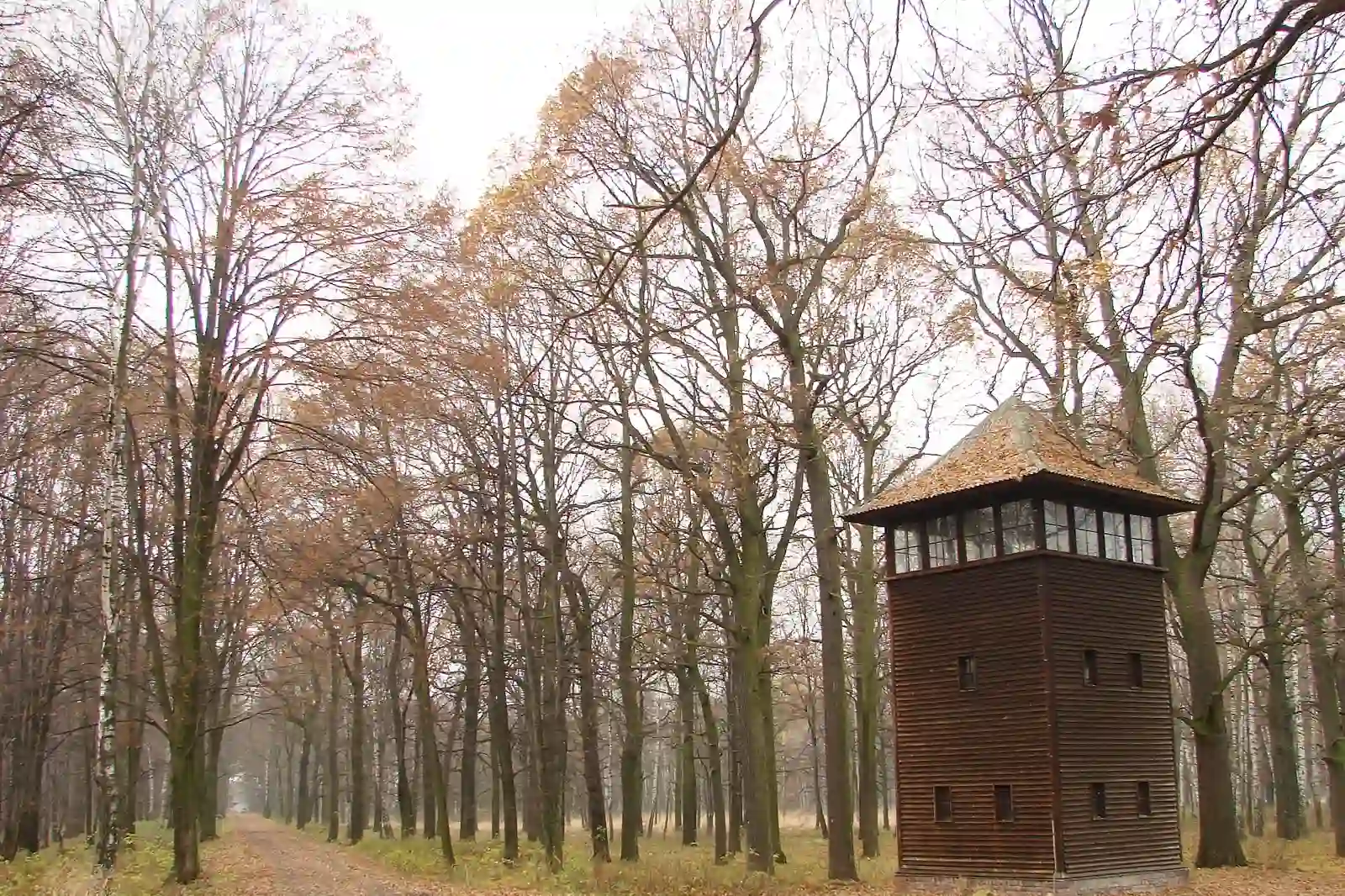 A watchtower at the Auschwitz II-Birkenau memorial