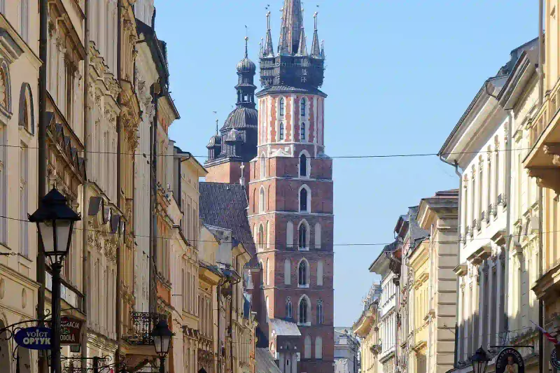 Florianska street toward St Mary Basilica in Krakow