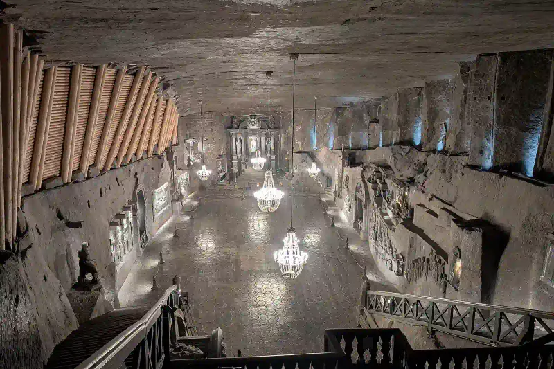 The underground Saint Kinga chapel carved from salt in Wieliczka