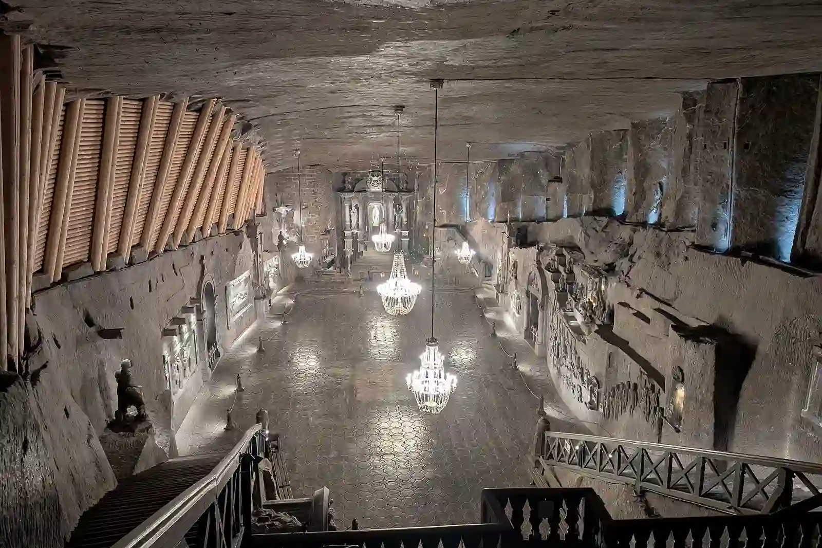 The underground Saint Kinga chapel carved from salt in Wieliczka