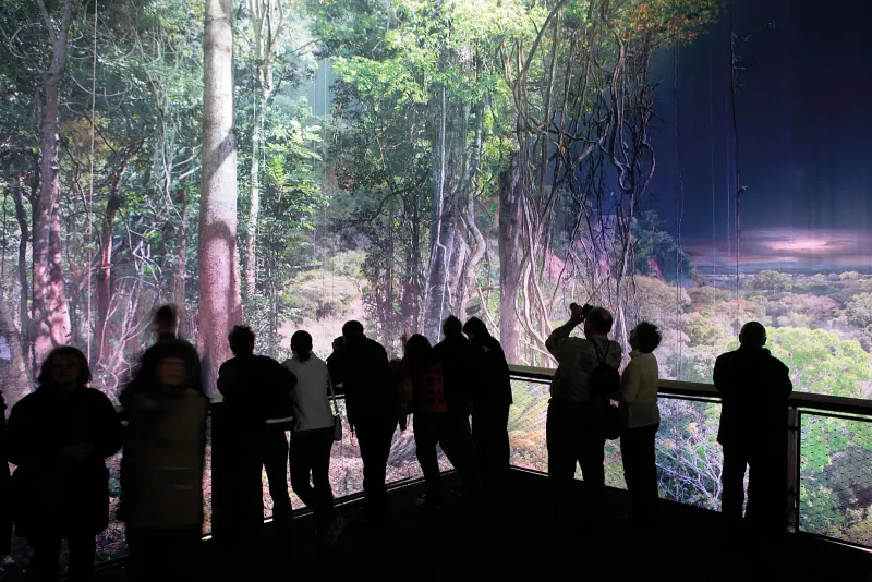 Visitors silhouetted inside the Asisi 360-degree Panometer, Leipzig