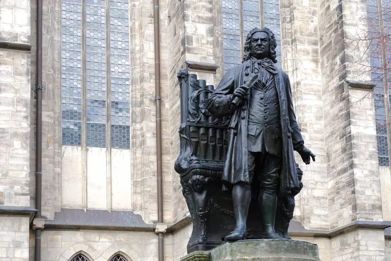 Bach memorial statue in front of St Thomas Church, Leipzig