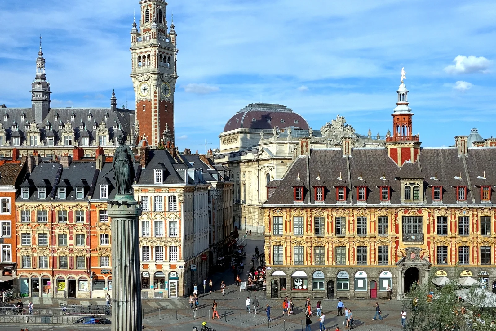 The Grand'Place in Lille with the Column of the Goddess and the Chamber of Commerce belfry