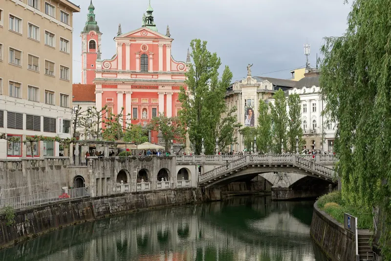 Ljubljana's Triple Bridge and Ljubljanica river