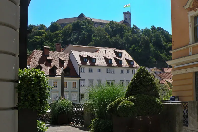 Ljubljana Castle above the old town rooftops
