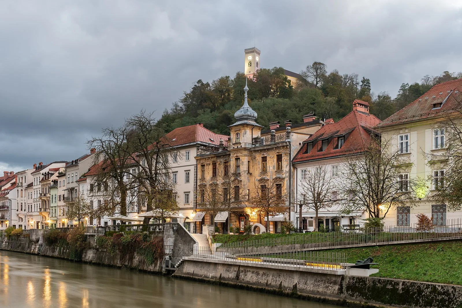 Ljubljana's riverside old town and the Franciscan church